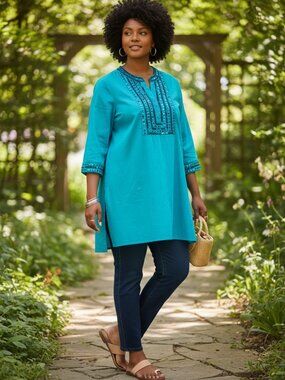 Jaclyn Smith Womens Sequin Embellished Tunic‎ Top Size XL Turquoise